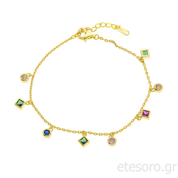 Silver goldplated bracelet with colorful zirconia 
