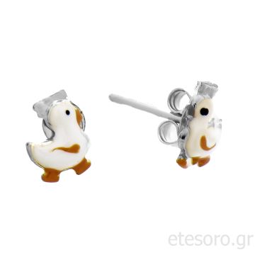 Ασημένια Σκουλαρίκια Πάπιες Με Σμάλτο