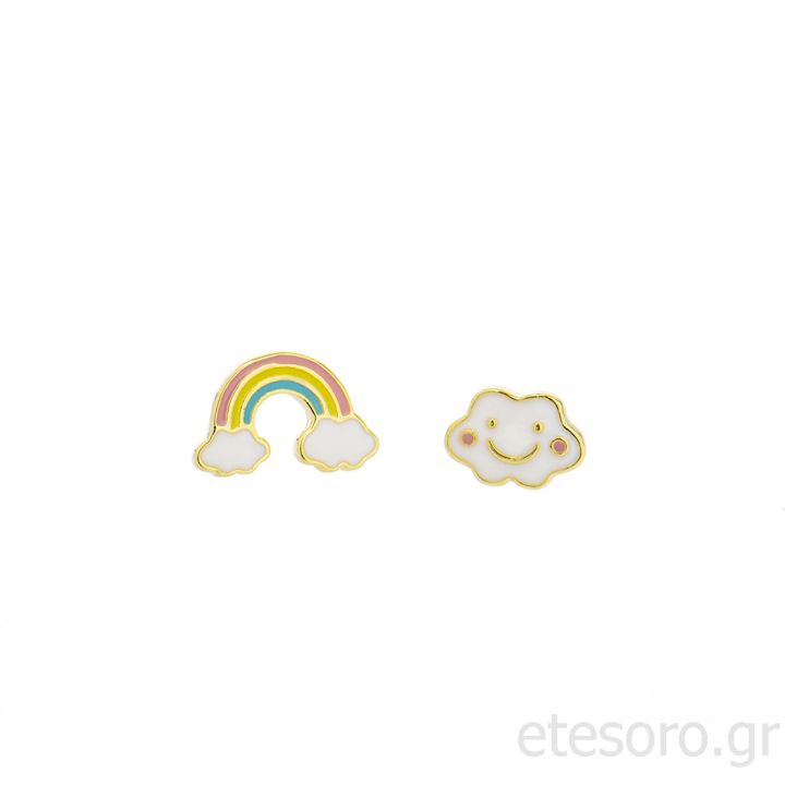 Silver Goldplated Earings Rainbow And Cloud With Enamel