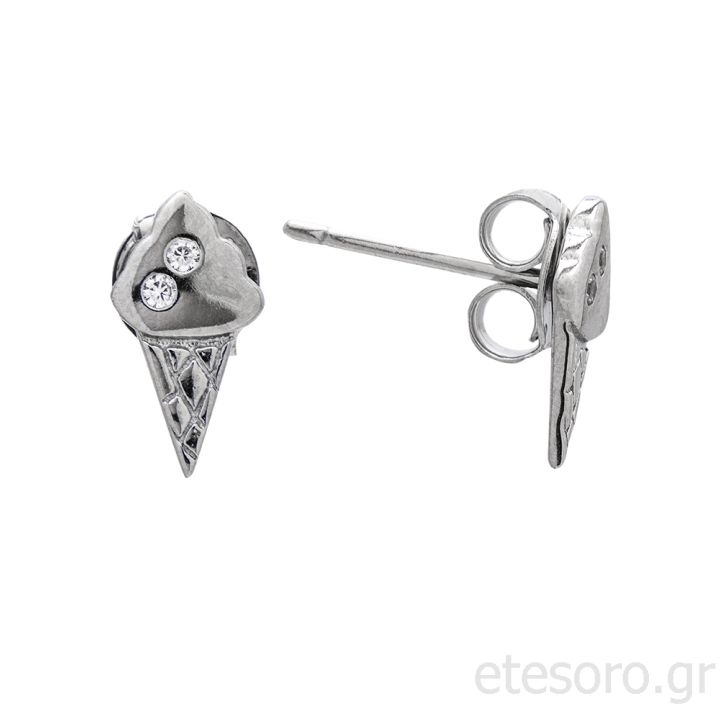 Silver Earings Ice Cream With Zirconia