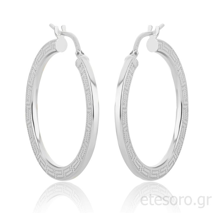 Silver hoops with meander design