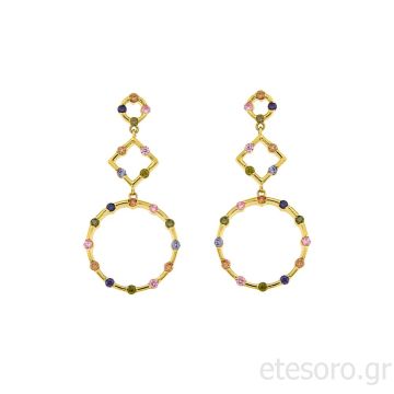 Ασημένια κρεμαστά σκουλαρίκια πολύχρωμα