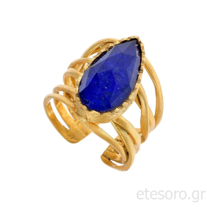 Silver Goldplated Open Ring With Lapis Lazuli