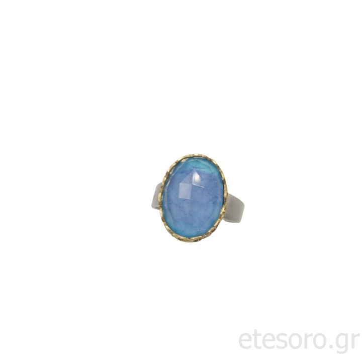 Adjustable Silver ring, with turquoise and crystal