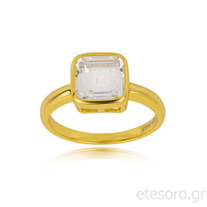 Silver Goldplated Ring With White Zirconia