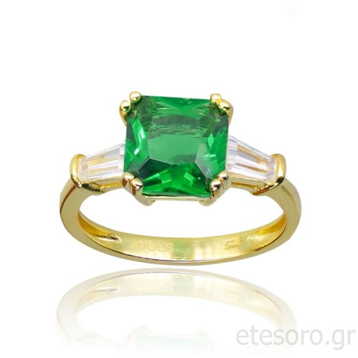 Silver Goldplated Ring With Green And White Zirconia