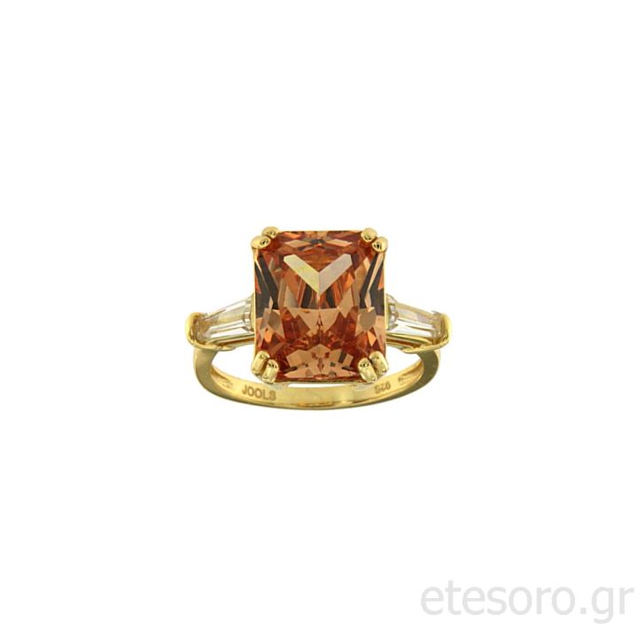 Silver Goldplated Ring With Peachy Orange And White Zirconia
