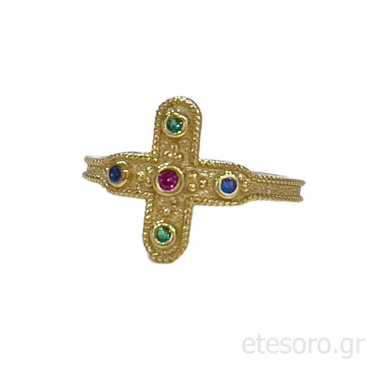 Byzantine style ring with zircon stones