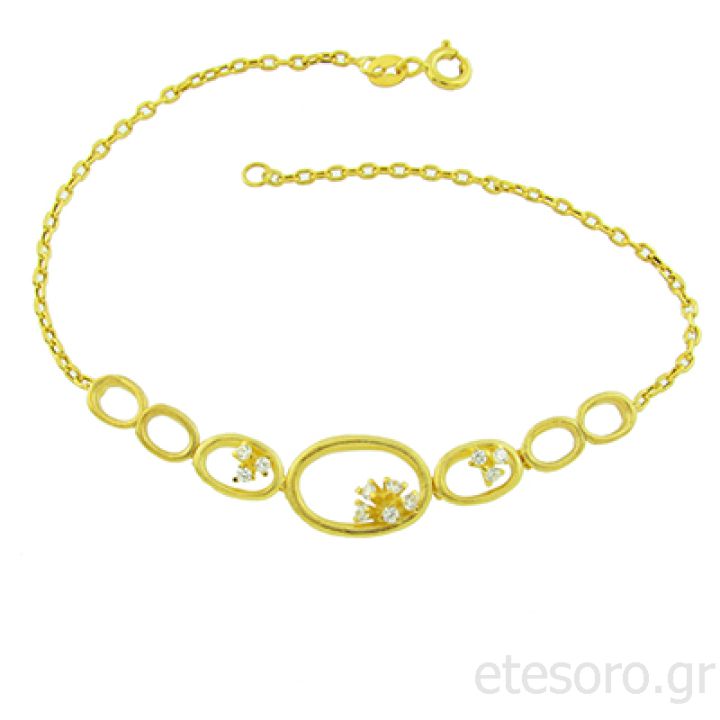 14K Gold Bracelet With Oval Links With Daisies And Zirconia Stones
