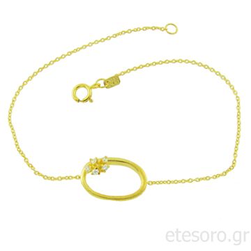 14Κ Χρυσό Βραχιόλι Με Οβάλ Στοιχείο Και Μαργαρίτα Με Ζιργκόν