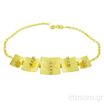 14Κ Χρυσό Βραχιόλι Με Τετράγωνα Στοιχεία Και Ζιργκόν