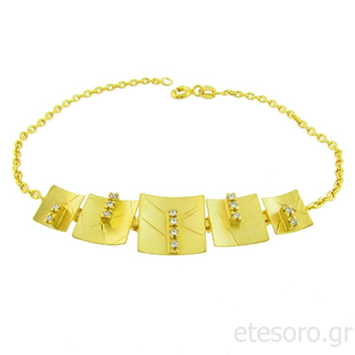 14K Gold Bracelet With Square Elements And Zirconia Stones