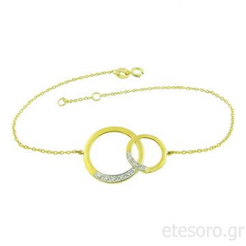 14Κ Χρυσό Δίχρωμο Βραχιόλι Με Κυκλικά Στοιχεία