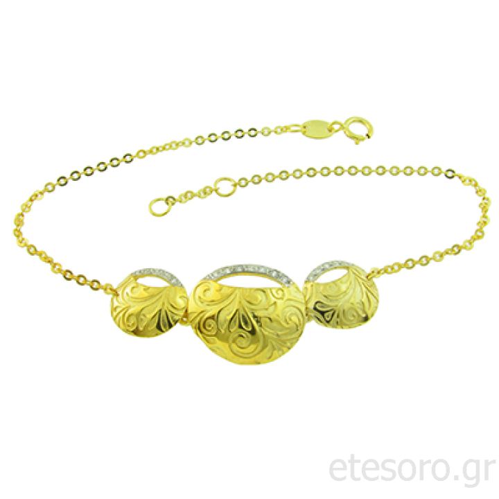14K Gold Bracelet With Delicate Designs And Zirconia Stones