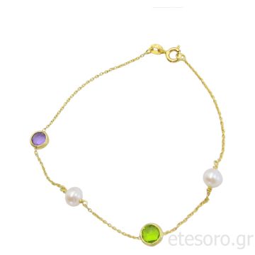 14Κ Χρυσό Βραχιόλι Με Ορυκτές Πέτρες