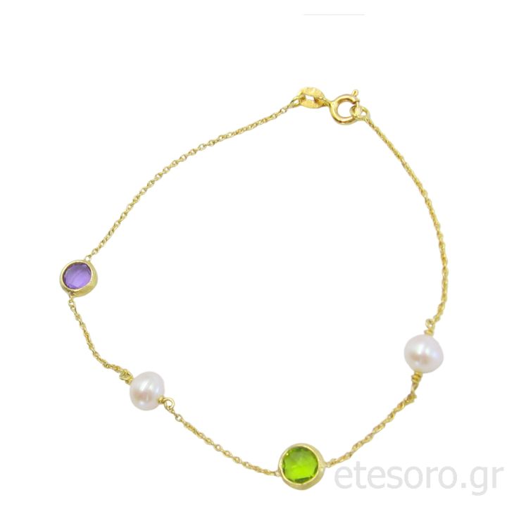14Κ Χρυσό Βραχιόλι Με Ορυκτές Πέτρες
