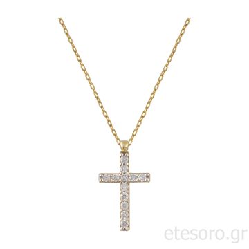 14Κ Χρυσός Γυναικείος Βαπτιστικός Σταυρός Με Ζιρκόν