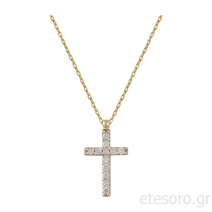 14Κ Χρυσός Γυναικείος Βαπτιστικός Σταυρός Με Ζιρκόν