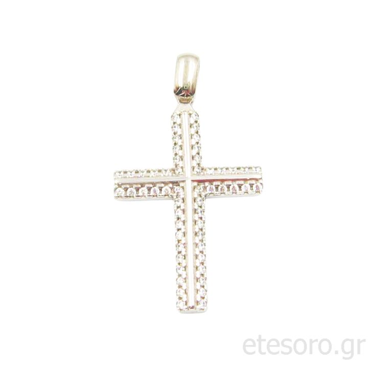 14Κ Χρυσός Γυναικείος Βαπτιστικός Σταυρός Με Ζιρκόν 