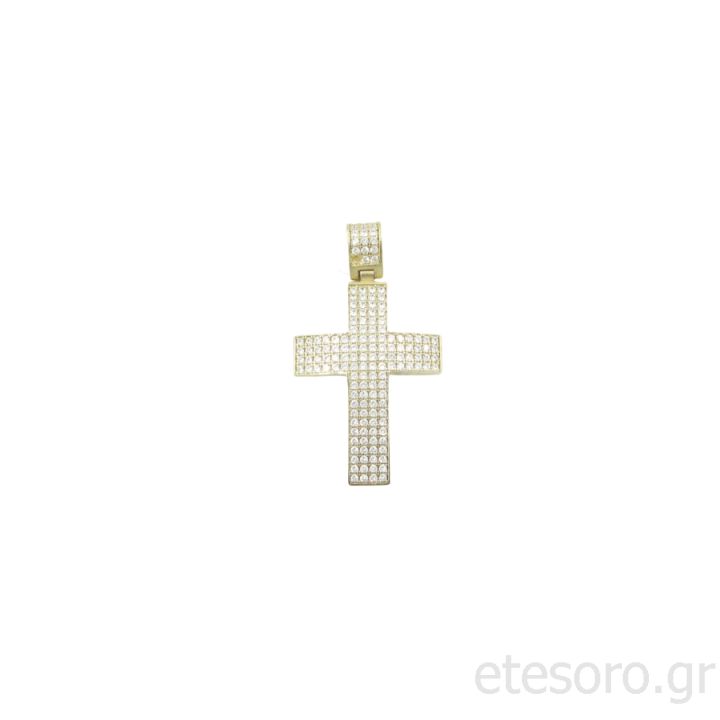 14K Gold Cross Pendant With Zirconia Stones