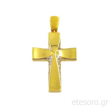 14Κ Χρυσός Γυναικείος Βαπτιστικός Σταυρό Με Ζιρκόν