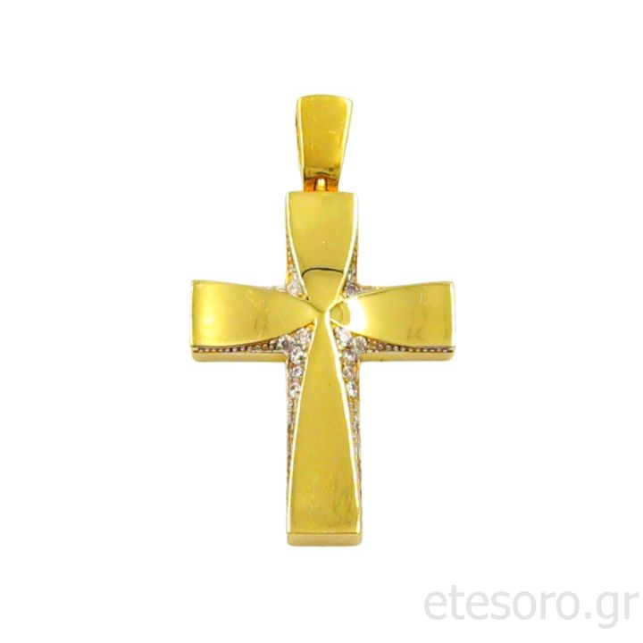 14Κ Χρυσός Γυναικείος Βαπτιστικός Σταυρό Με Ζιρκόν