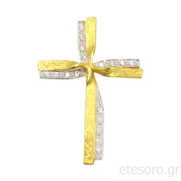 14Κ Χρυσός Δίχρωμος Γυναικείος Βαπτιστικός Σταυρός Με Ζιρκόν