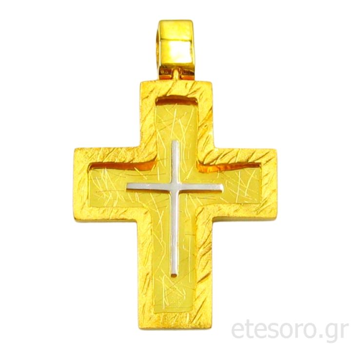 14Κ Χρυσός Δίχρωμος Βαπτιστικός Σταυρός