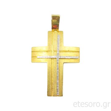 14Κ Χρυσός Δίχρωμος Ανδρικός Βαπτιστικός Σταυρός