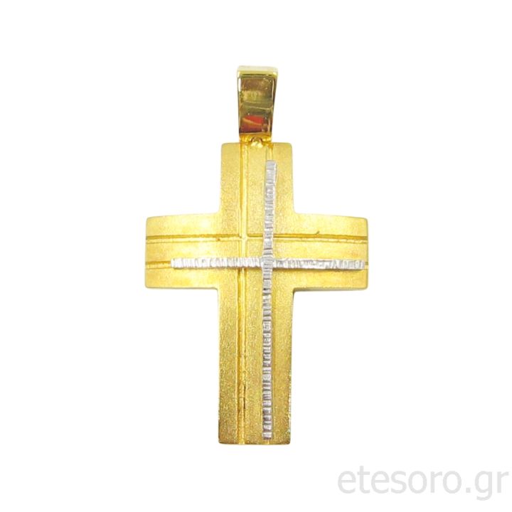 14Κ Χρυσός Δίχρωμος Ανδρικός Βαπτιστικός Σταυρός