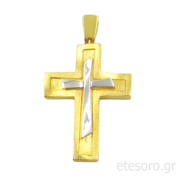 14Κ Χρυσός Δίχρωμος Ανδρικός Βαπτιστικός Σταυρός