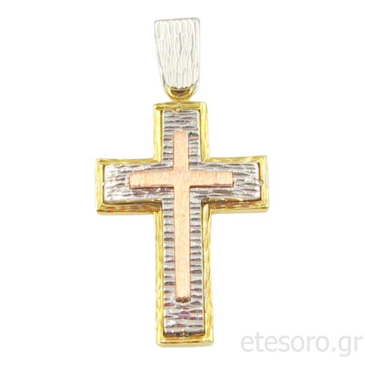 14Κ Χρυσός Τρίχρωμος Βαπτιστικός Σταυρός