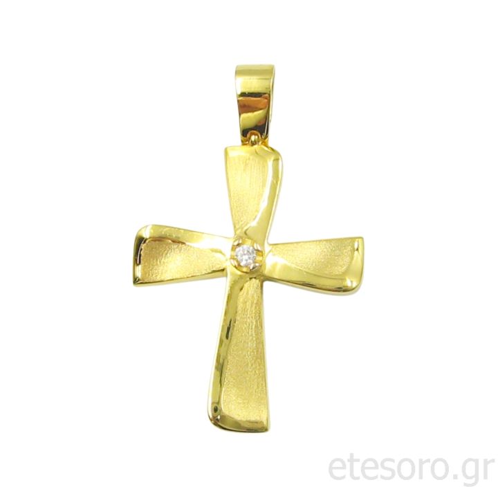 14K Gold Cross Pendant With Zirconia Stone