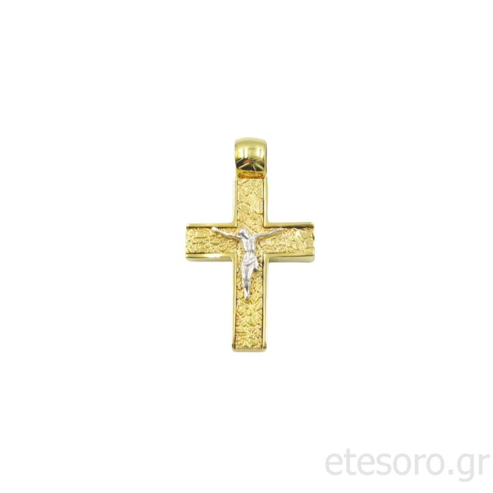 14Κ Gold Two Tone Cross Pendant Crucifix