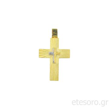14Κ Χρυσός Δίχρωμος Ανδρικός Βαπτιστικός Σταυρός