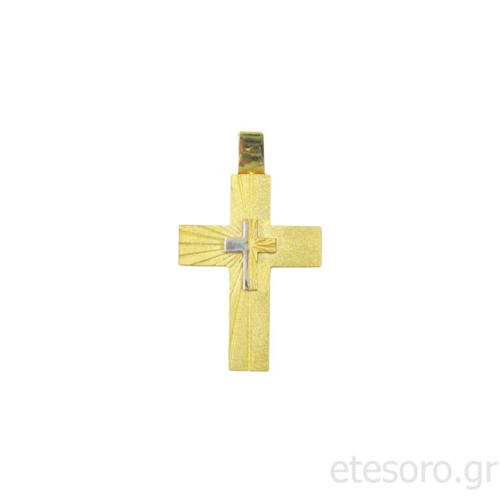 14Κ Χρυσός Δίχρωμος Ανδρικός Βαπτιστικός Σταυρός