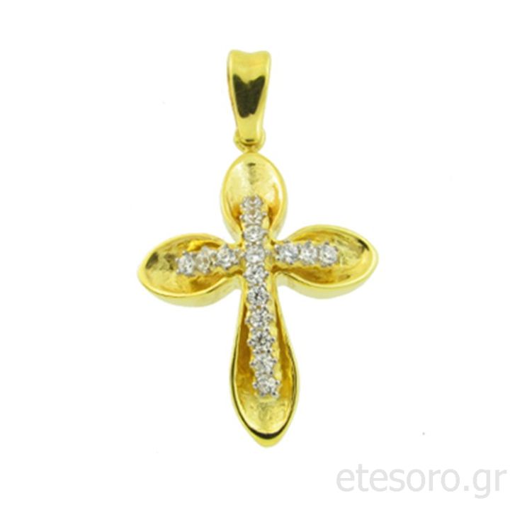 14Κ Χρυσός Γυναικείος Βαπτιστικός Σταυρός Με Ζιρκόν