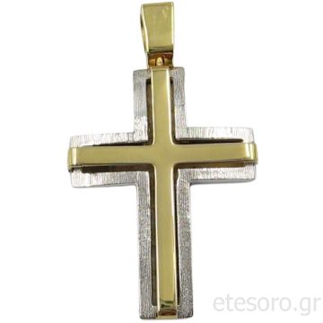 14Κ Χρυσός Δίχρωμος Ανδρικός Βαπτιστικός Σταυρός