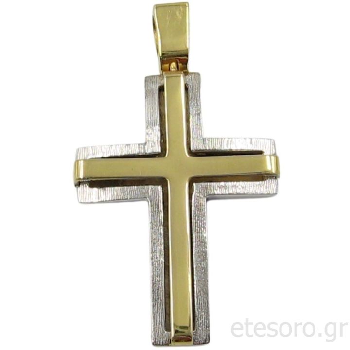 14Κ Χρυσός Δίχρωμος Ανδρικός Βαπτιστικός Σταυρός