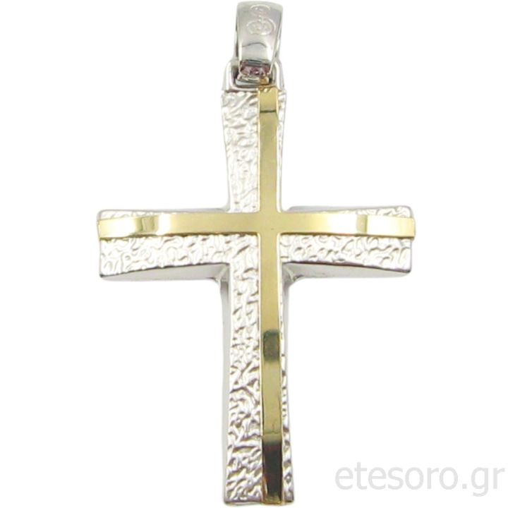 14Κ Χρυσός Δίχρωμος Βαπτιστικός Σταυρός