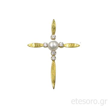 Γυναικείος χρυσός σταυρός με μαργαριτάρι 