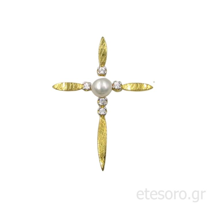 Γυναικείος χρυσός σταυρός με μαργαριτάρι 