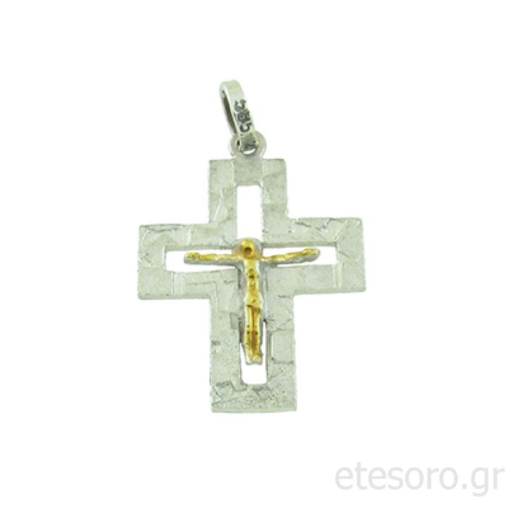 Δίχρωμος Χρυσός Σταυρός με εσταυρωμένο