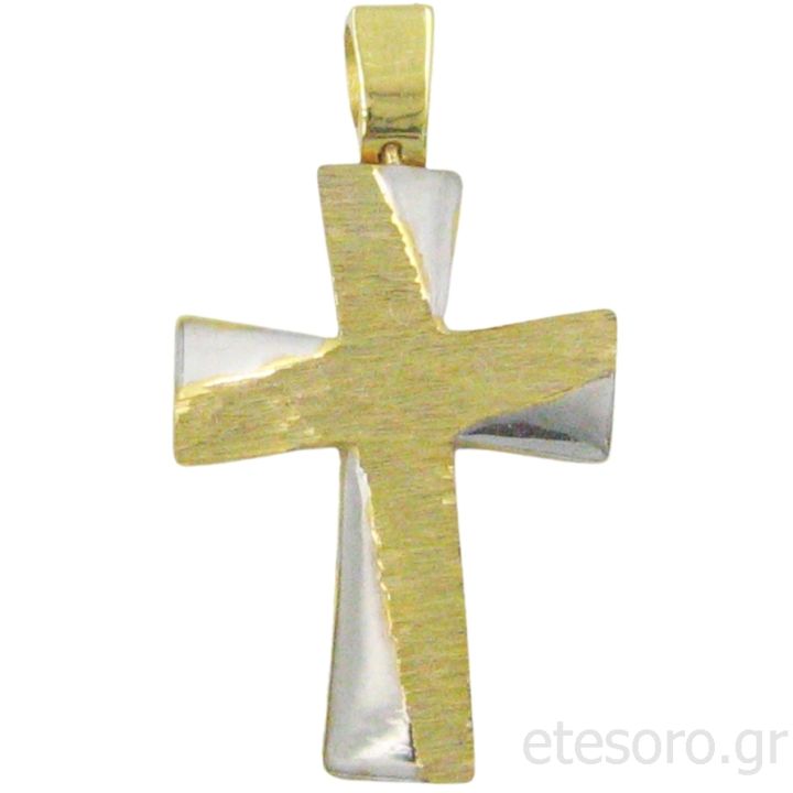 14Κ Χρυσός Δίχρωμος Βαπτιστικός Σταυρός