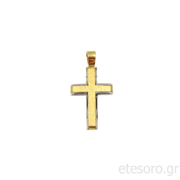 14Κ Χρυσός Δίχρωμος Ανδρικός Βαπτιστικός Σταυρός