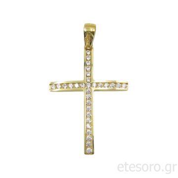 14Κ Χρυσός Γυναικείος Βαπτιστικός Σταυρός Με Ζιρκόν
