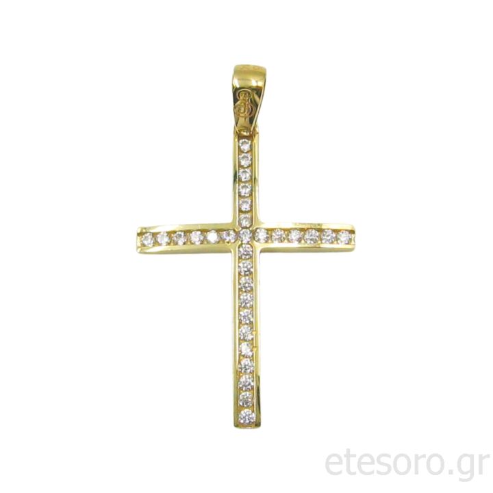 14Κ Χρυσός Γυναικείος Βαπτιστικός Σταυρός Με Ζιρκόν
