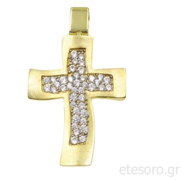 14Κ Χρυσός Γυναικείος Βαπτιστικός Σταυρός Με Ζιρκόν