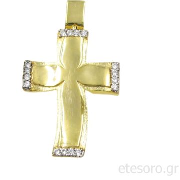 14Κ Χρυσός Γυναικείος Βαπτιστικός Σταυρός Άκριες Ζιρκόν