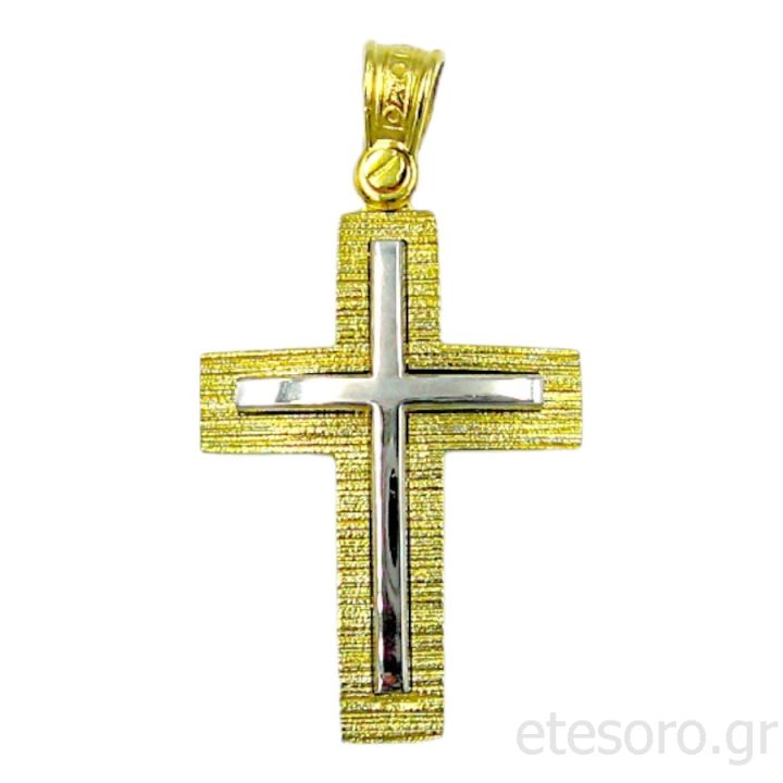 Χρυσός Δίχρωμος Ανδρικός Βαπτιστικός Σταυρός